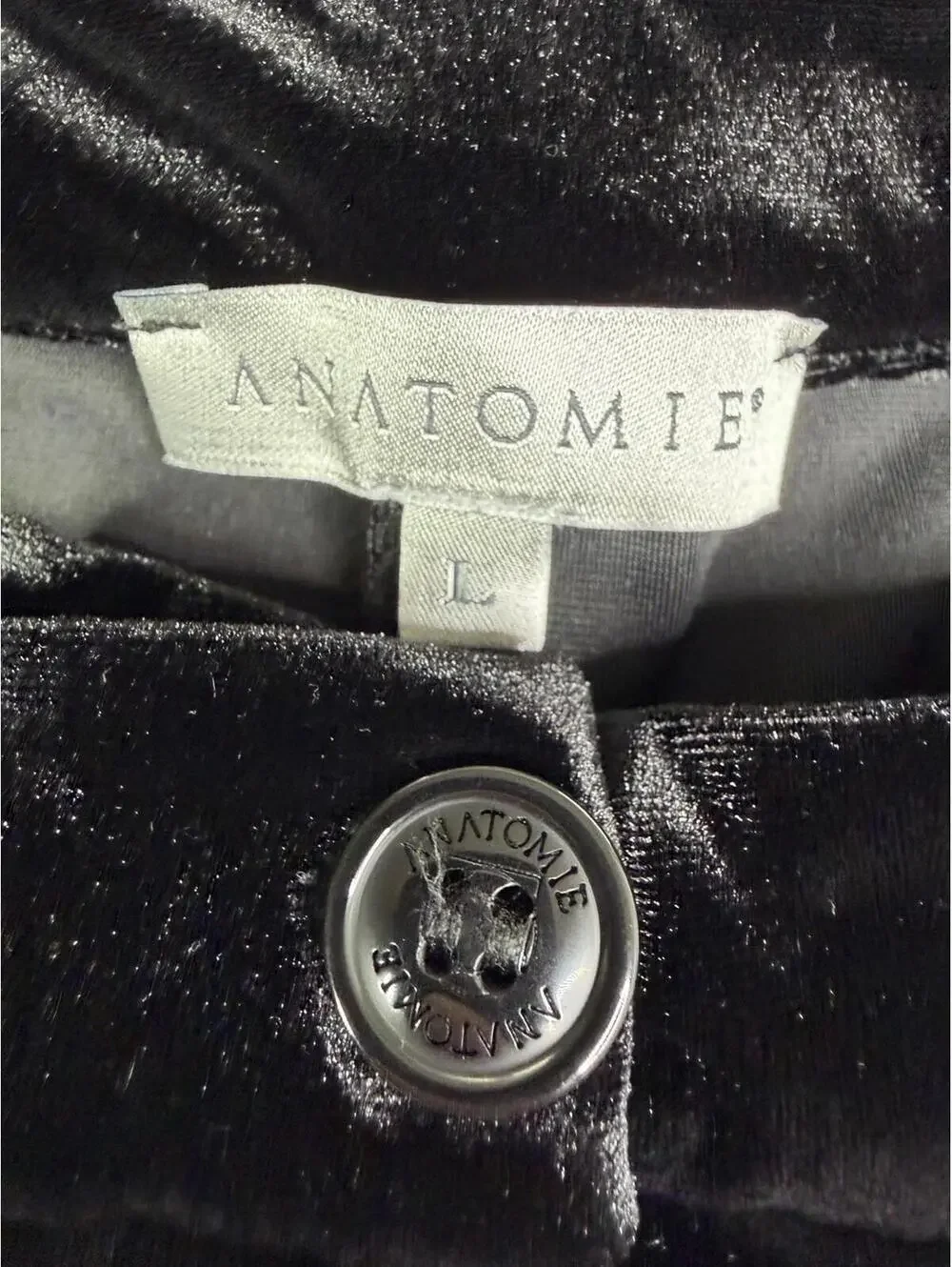 Anatomie Stretch Velvet Slim Leg Black Pants Women's L (34x29) High Rise - Picture 15 of 15